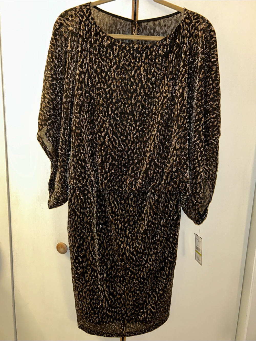 Jessica Howard Black and Copper Metallic Leopard Sheath Dress